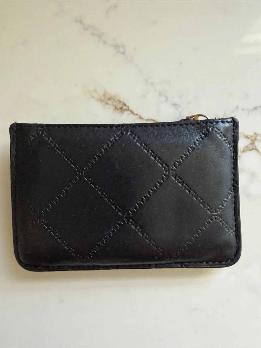 Tory Burch Black Quilted Leather Card Wallet with Gold Logo
